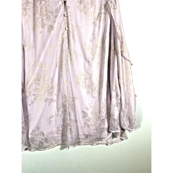 Lauren Conrad Tunic Top Sz 2X Pale Pink Chiffon Gold Floral Romantic Fairy Core - Picture 8 of 13